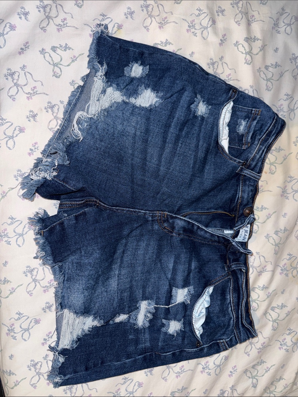Wax Jean Distressed Dark Blue Denim Cutoff Shorts